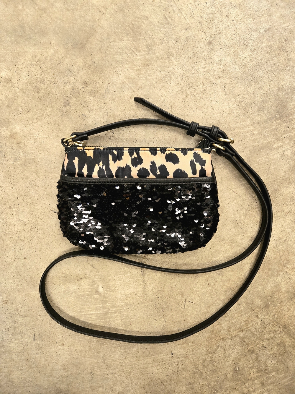 Juicy Couture Black Sequin & Leopard Print Crossbody Bag